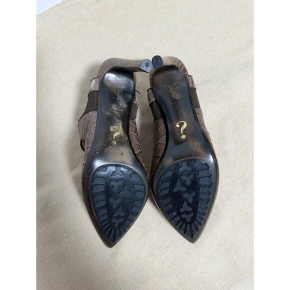 MOSCHINO Shoes Womens Size 40 Brown Croc Embossed Slingback Heels Made In Italy - Picture 7 of 11